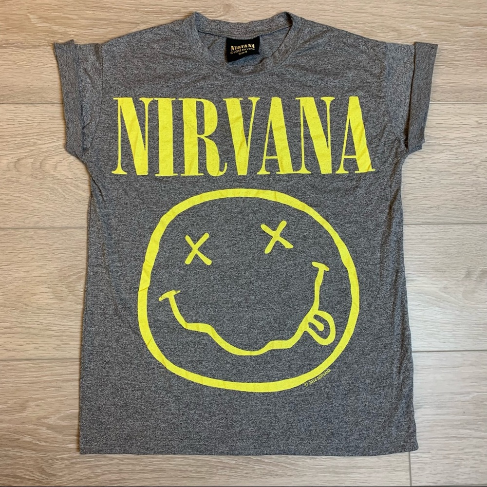 Nirvana SMILEY FACE Grey T-Shirt Authentic